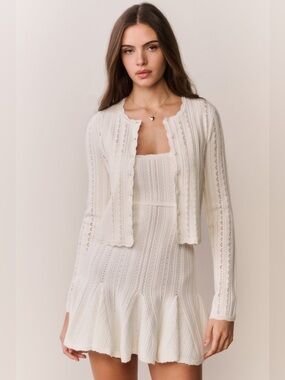 NWT LoveShackFancy Peridot Stretch Pointelle Cardiga In White Tea, NEVER WORN.